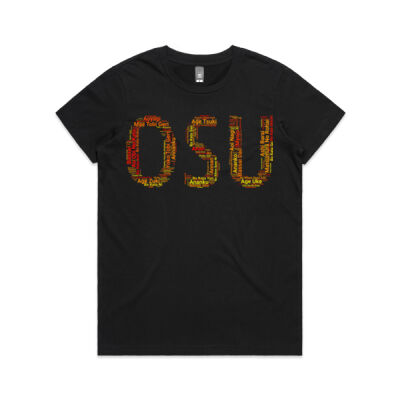 "OSU" Karate WordCloud T-Shirt - Fire Edition (Women's Maple Tee) Thumbnail