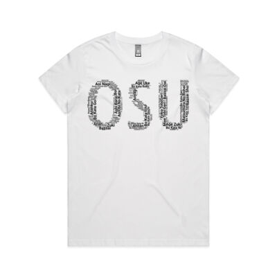 "OSU" Karate WordCloud T-Shirt - Light Mode Edition (Women's Maple Tee) Thumbnail